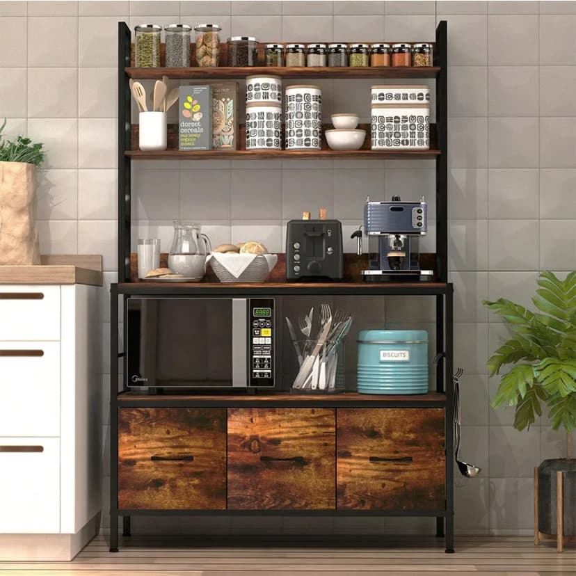 Estante 5 Niveles con 3 Cestas para Cocina Marrón/Negro — Kitchen Storage Organizer Shelf