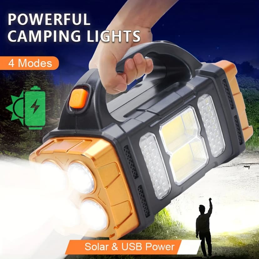 Linterna LED solar recargable con power bank para exterior — Outdoor Solar Tech