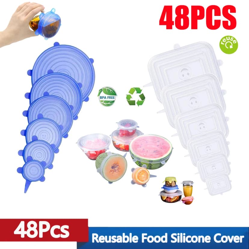 Tampas de silicone elásticas reutilizáveis para alimentos — Tampas Silicone Elásticas Alimentos