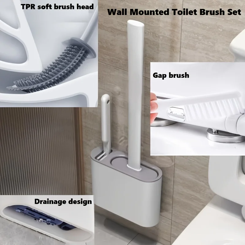 Set Spazzola WC da Parete: Organizer Moderno a Testa Piatta — Organizzatore da Bagno da Parete